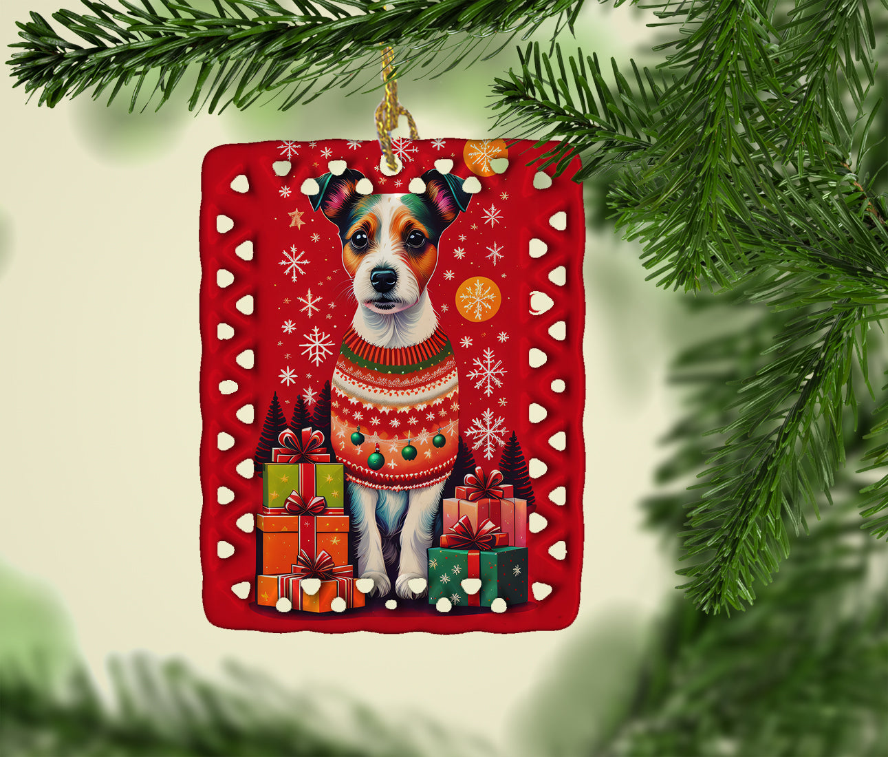 Jack Russell Terrier Holiday Christmas Porcelain Ornament