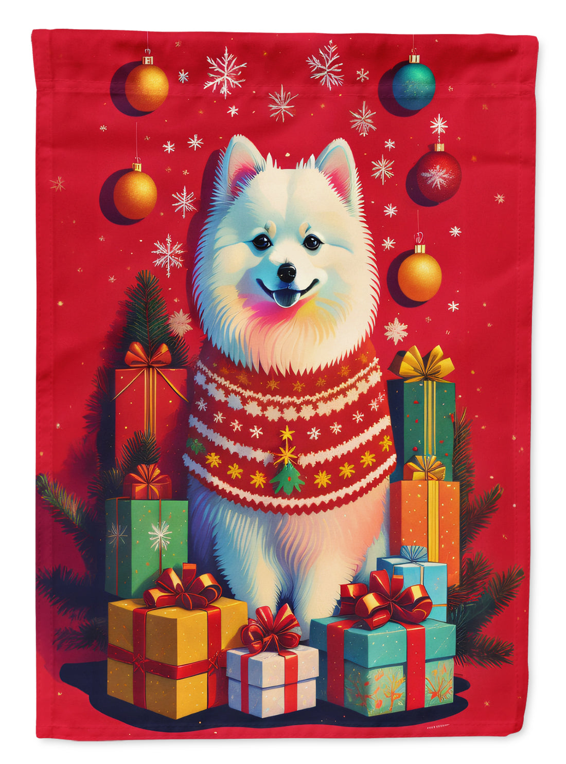 Buy this Japanese Spitz Holiday Christmas House Flag