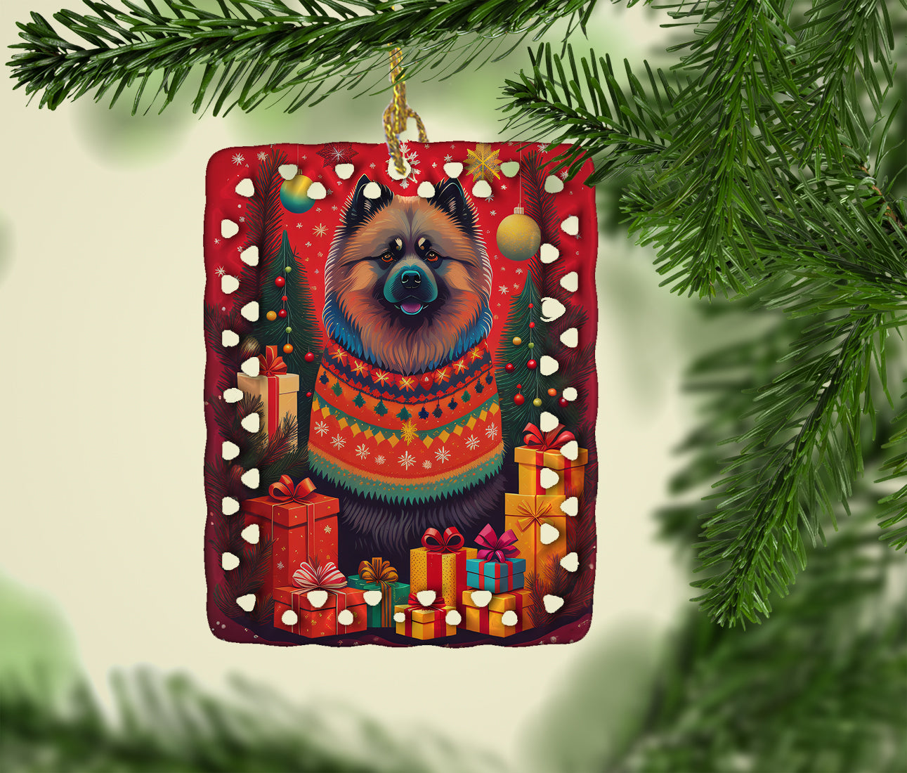 Keeshond Holiday Christmas Porcelain Ornament