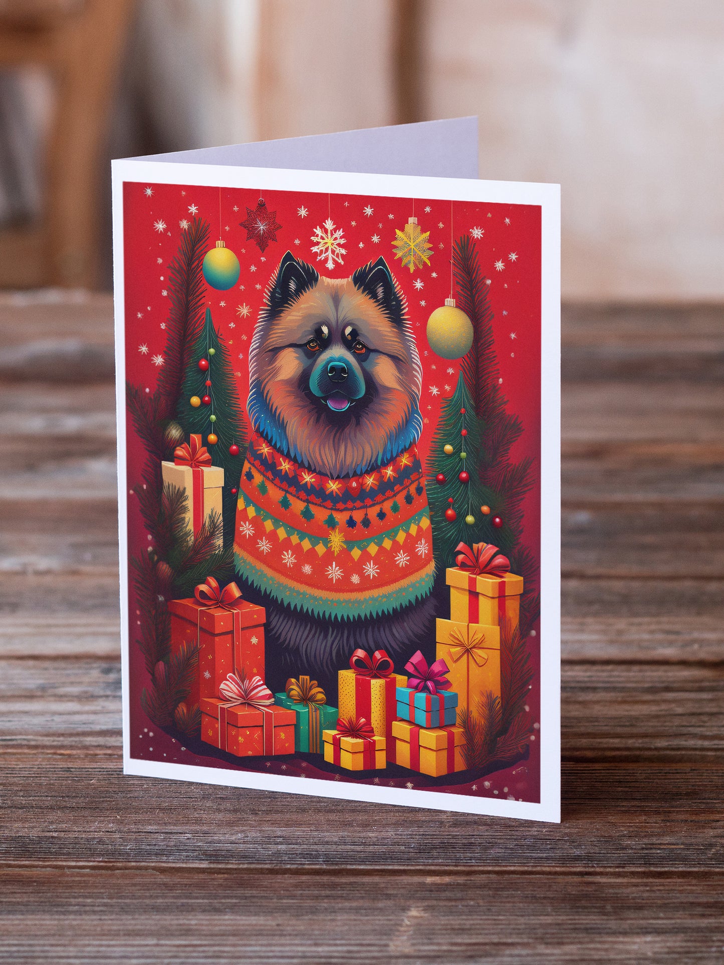 Keeshond Holiday Christmas Greeting Cards Pack of 8