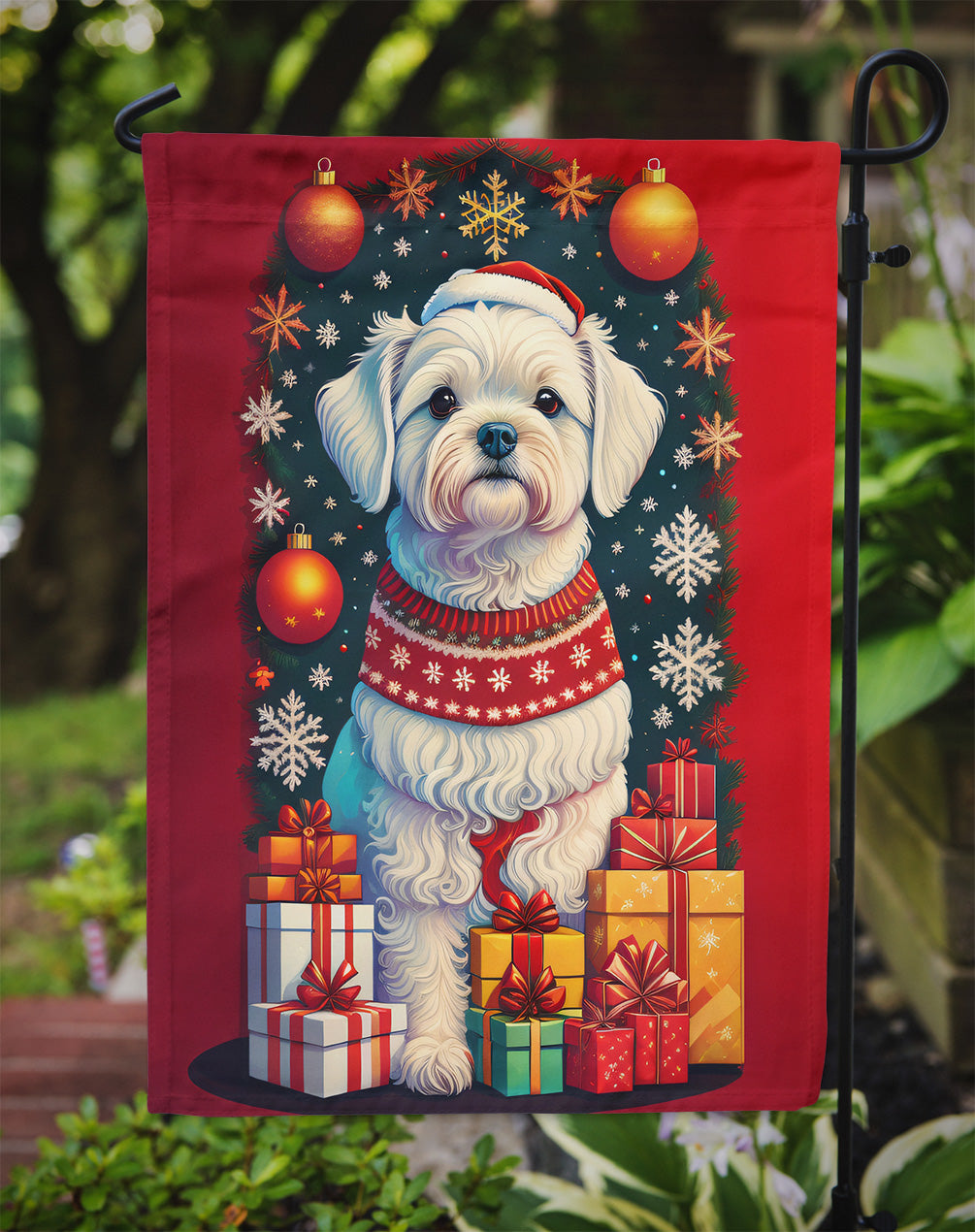 Maltese Holiday Christmas Garden Flag