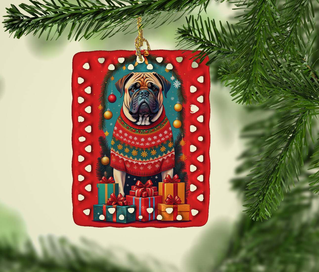 Mastiff Holiday Christmas Porcelain Ornament