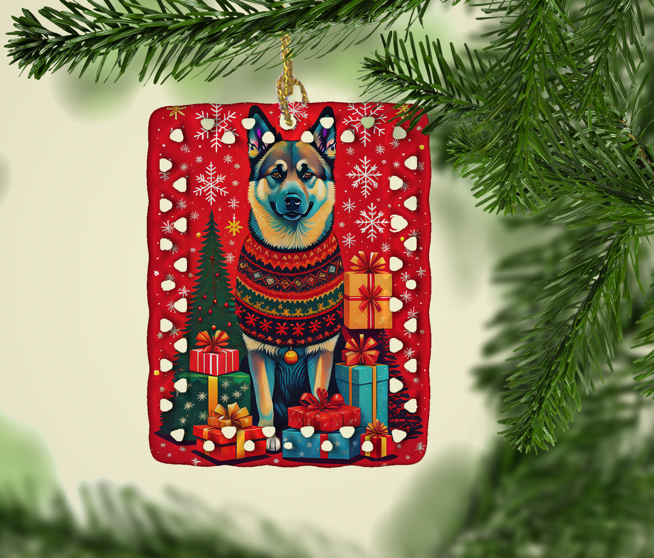 Norwegian Elkhound Holiday Christmas Porcelain Ornament