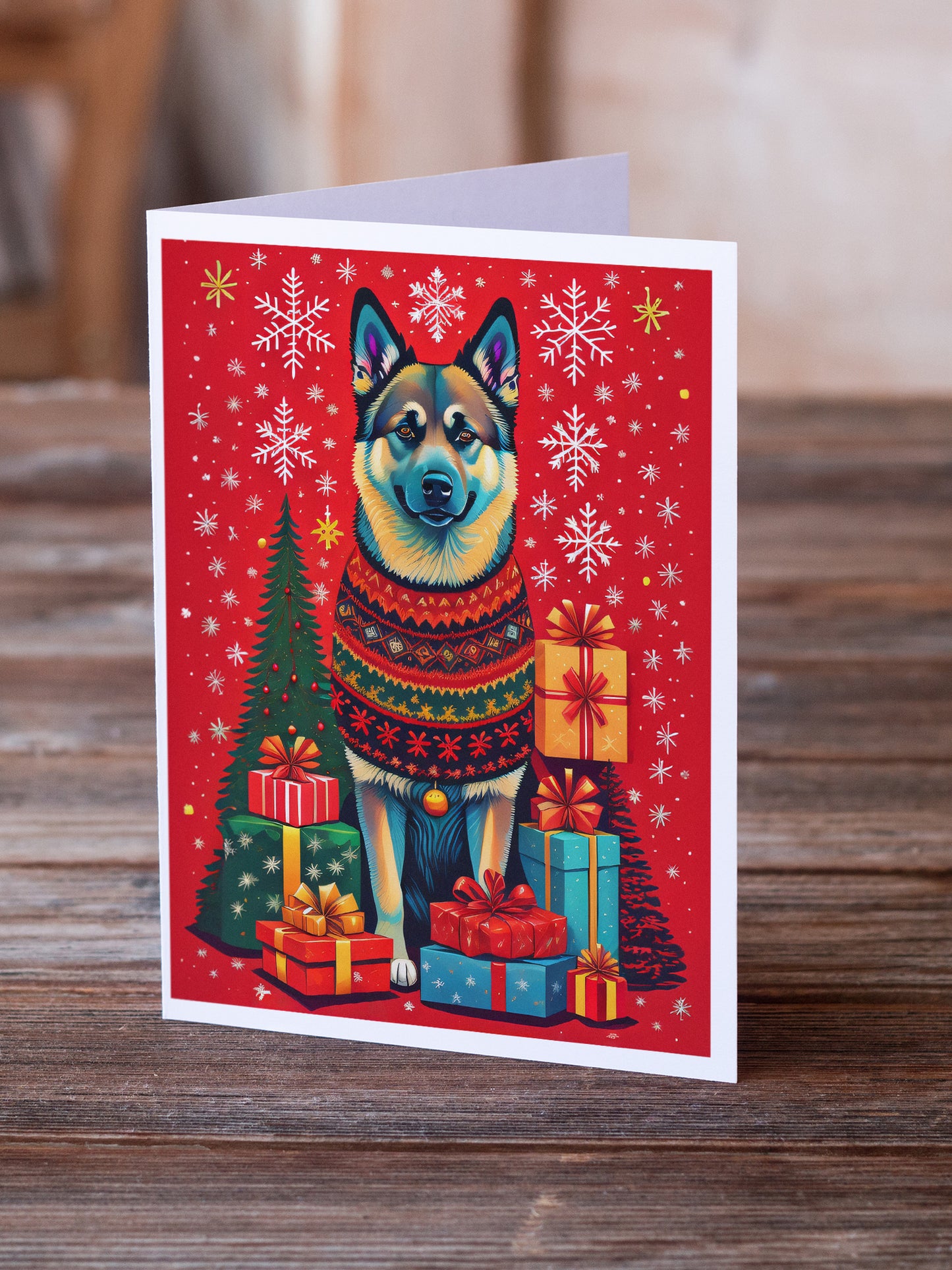 Norwegian Elkhound Holiday Christmas Greeting Cards Pack of 8