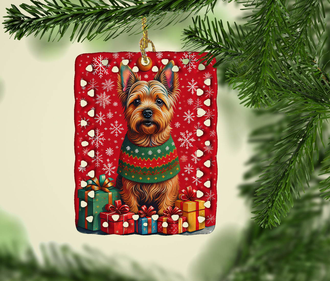 Norwich Terrier Holiday Christmas Porcelain Ornament