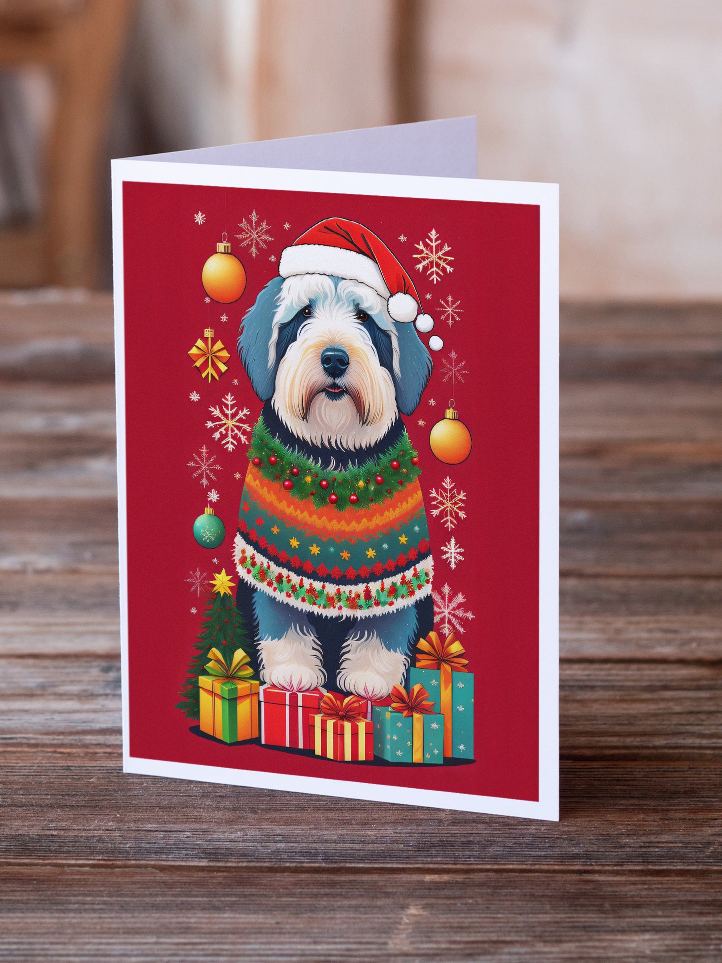 Old English Sheepdog Holiday Christmas Greeting Cards Pack of 8