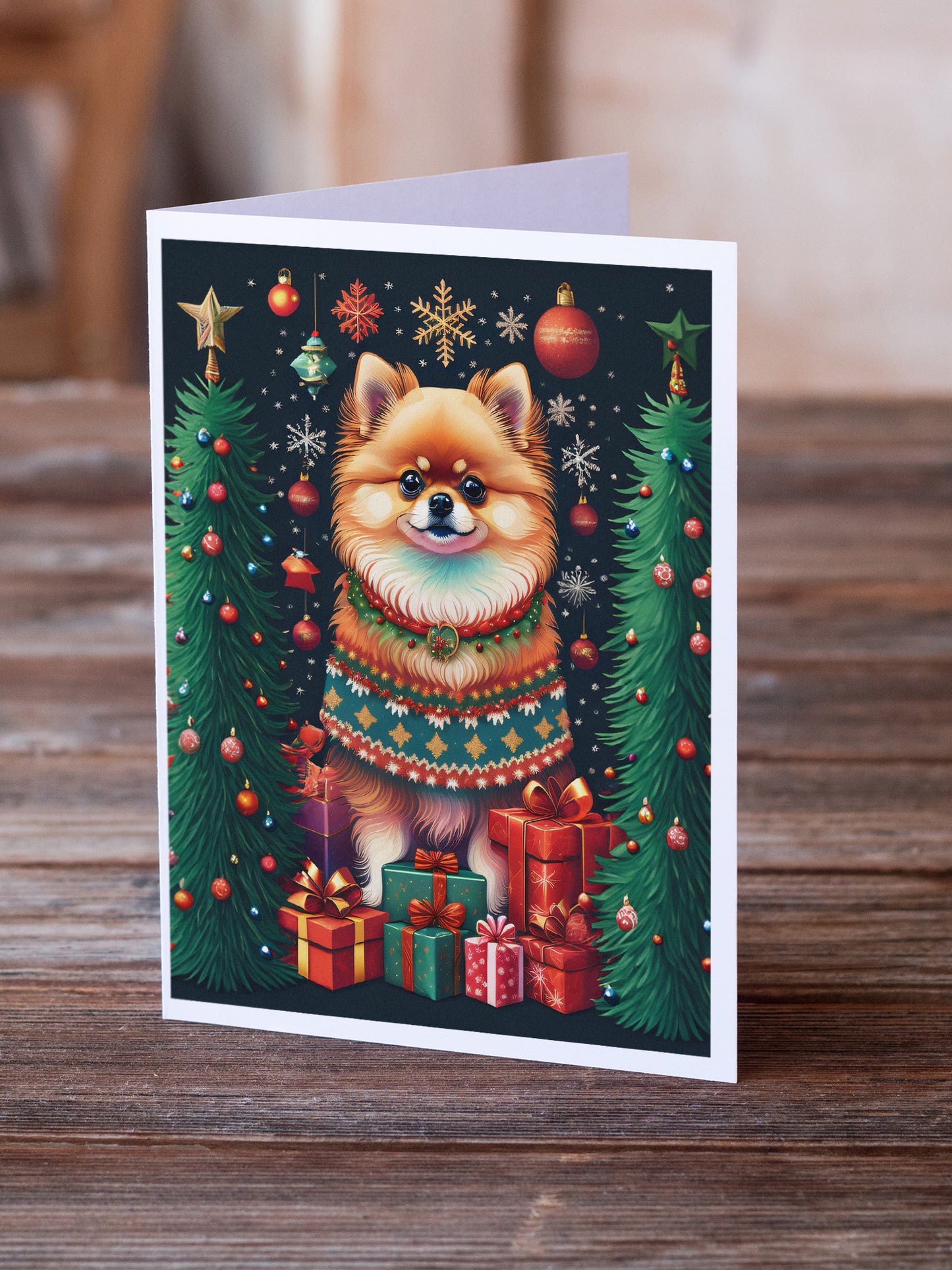 Pomeranian Holiday Christmas Greeting Cards Pack of 8