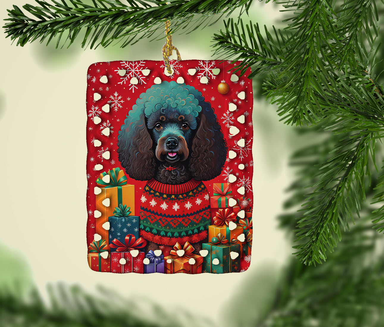 Poodle Holiday Christmas Porcelain Ornament