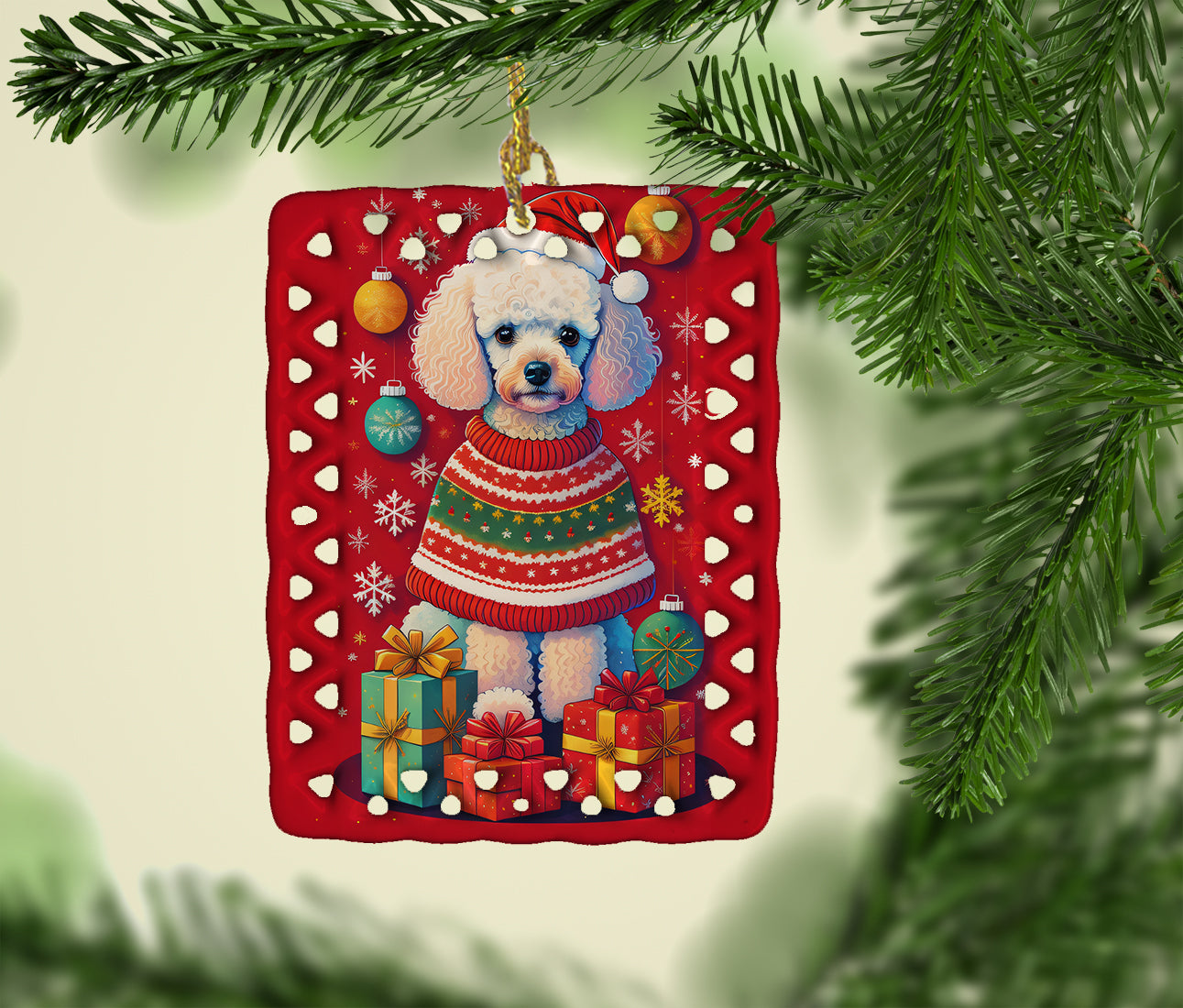 Poodle Holiday Christmas Porcelain Ornament