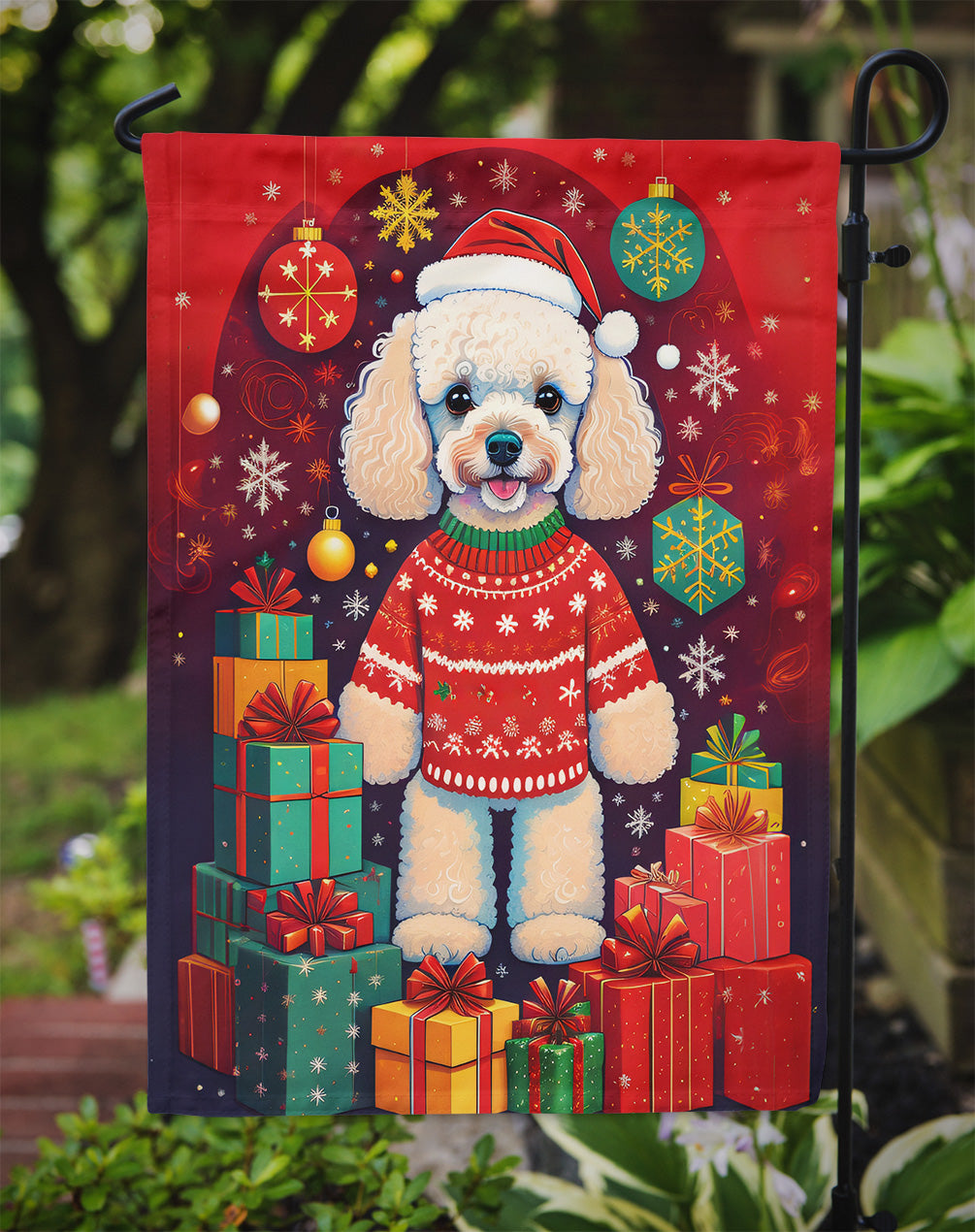 Poodle Holiday Christmas Garden Flag