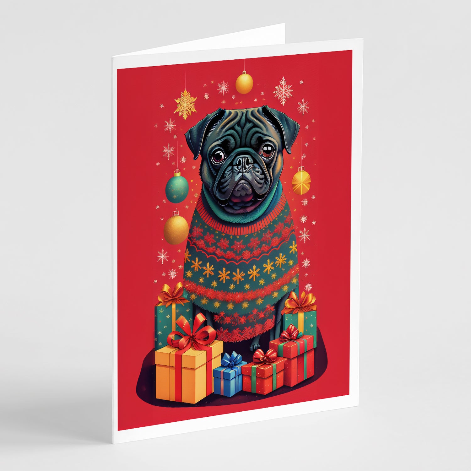 Buy this Black Pug Holiday Christmas Greeting Cards Pack of 8