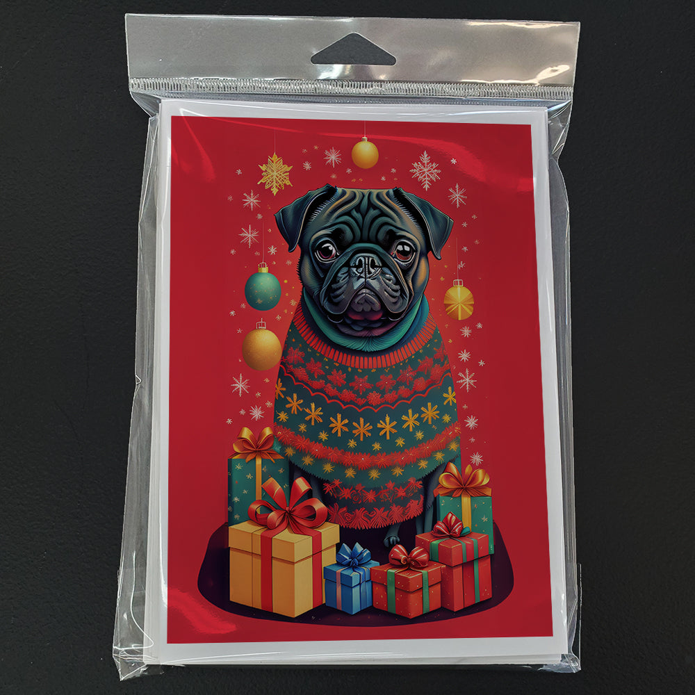 Black Pug Holiday Christmas Greeting Cards Pack of 8