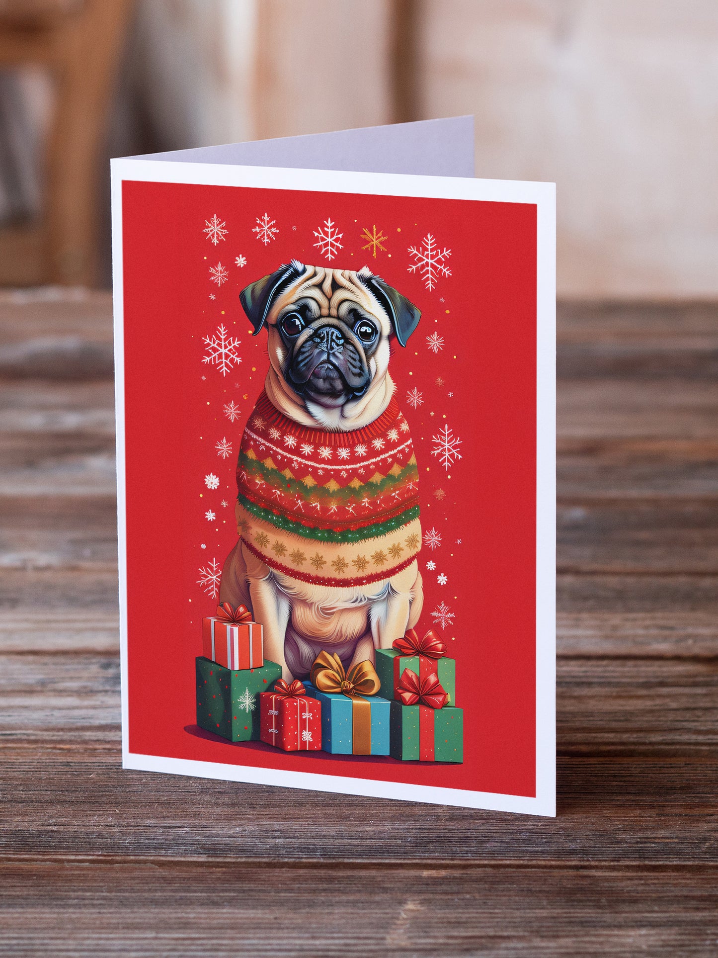 Fawn Pug Holiday Christmas Greeting Cards Pack of 8