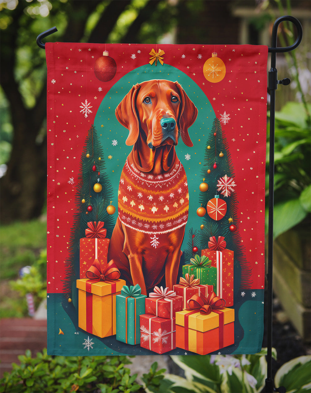 Red Redbone Coonhound Holiday Christmas Garden Flag