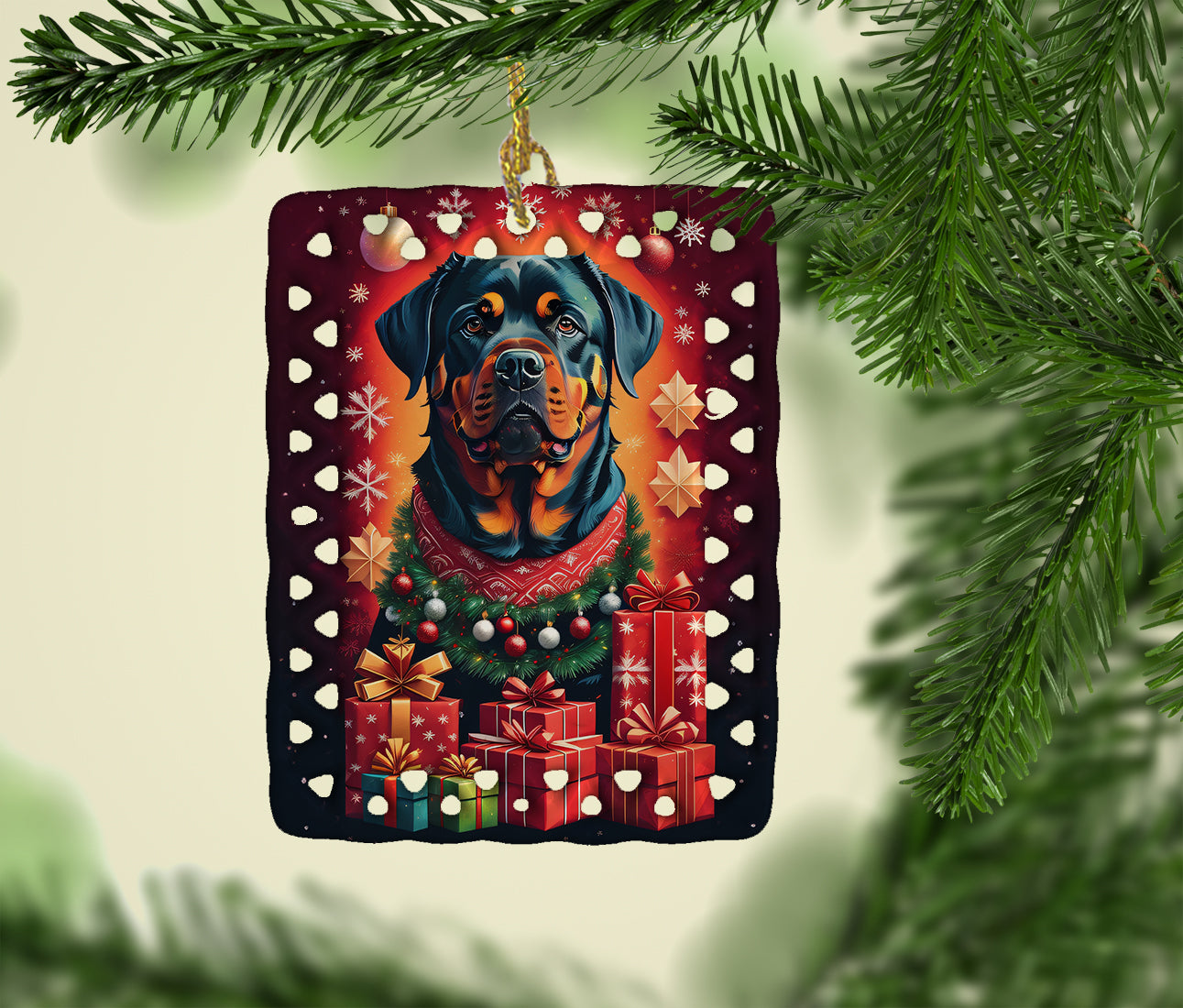 Rottweiler Holiday Christmas Porcelain Ornament