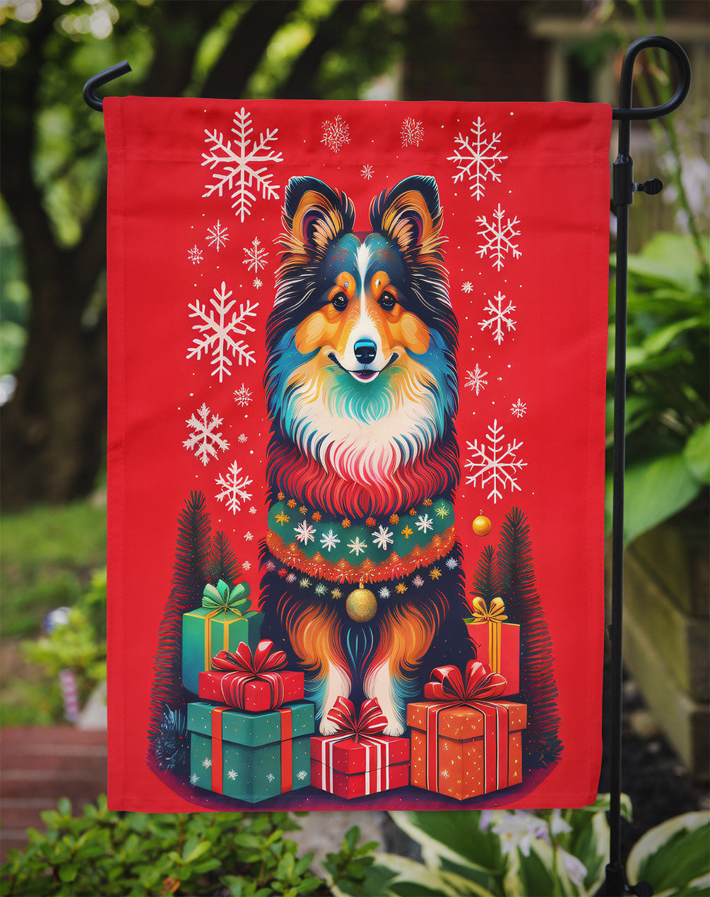 Sheltie Holiday Christmas Garden Flag