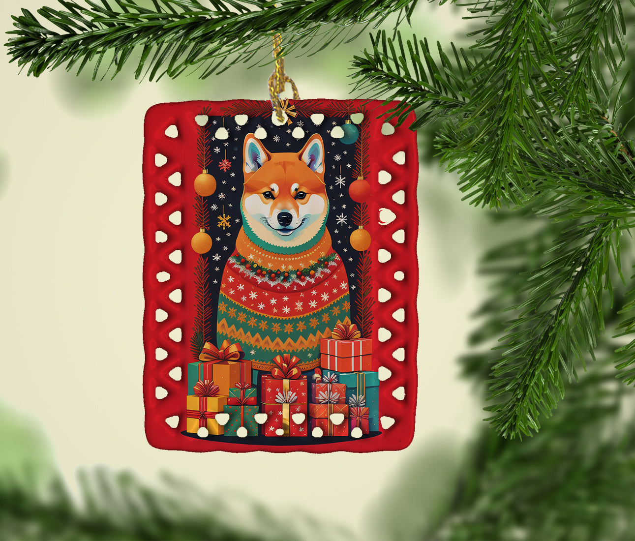 Shiba Inu Holiday Christmas Porcelain Ornament