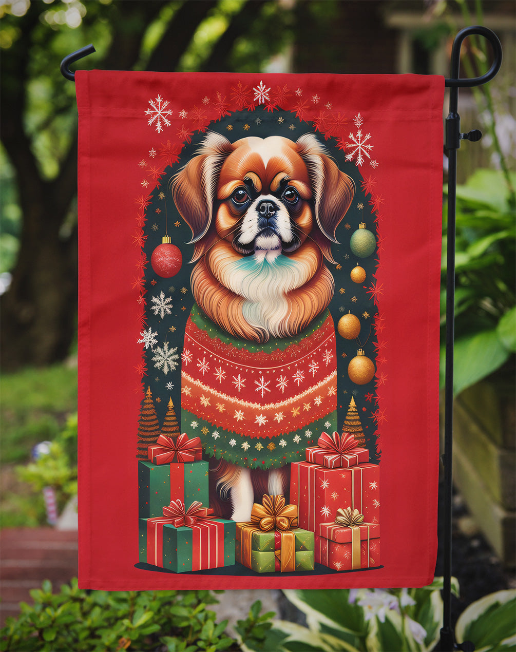 Tibetan Spaniel Holiday Christmas Garden Flag