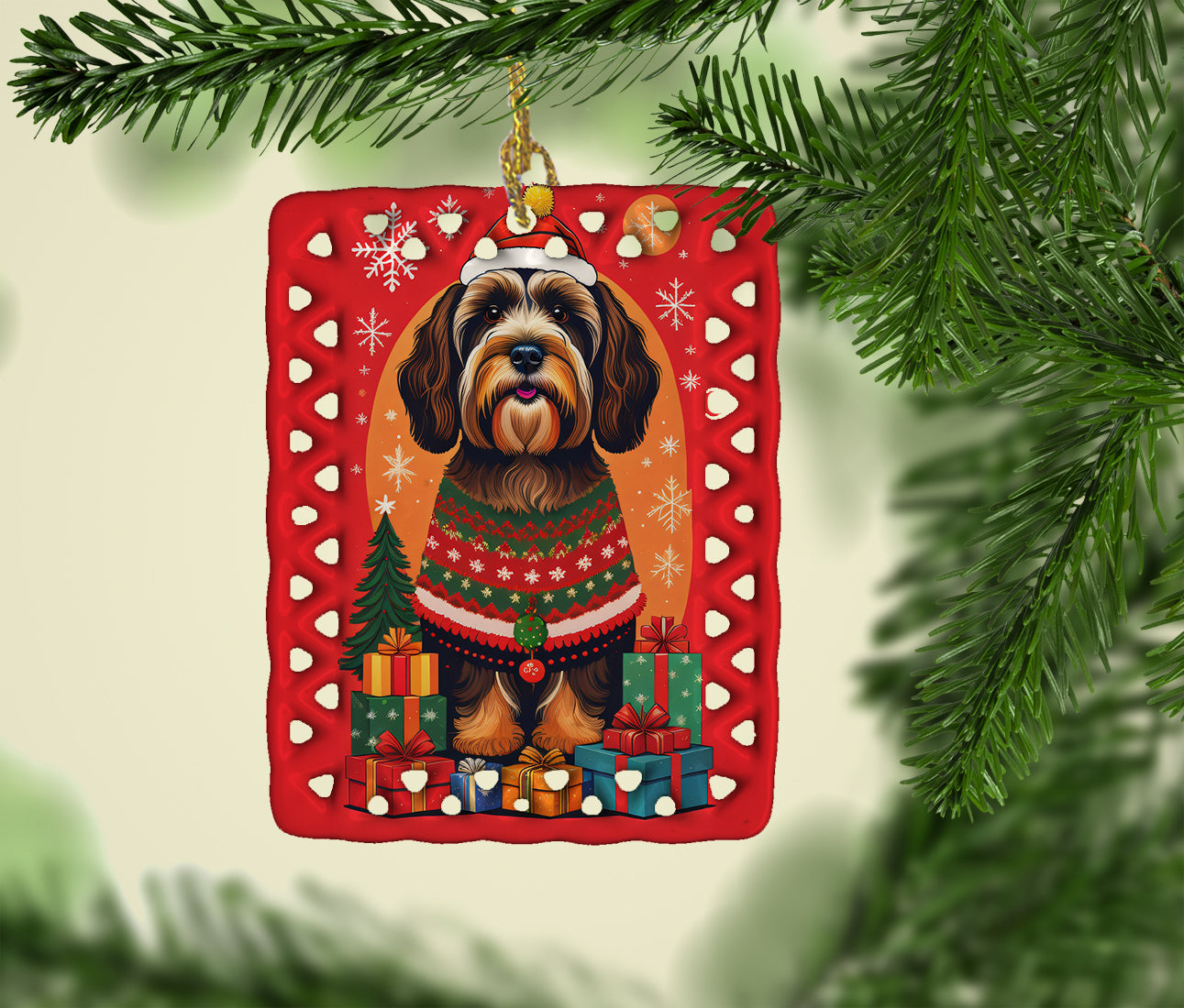 Tibetan Terrier Holiday Christmas Porcelain Ornament