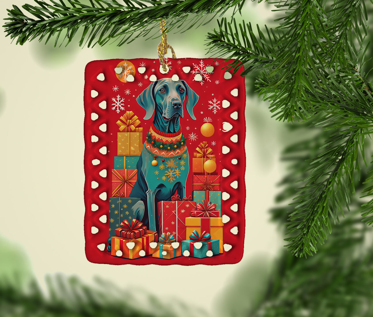 Weimaraner Holiday Christmas Porcelain Ornament