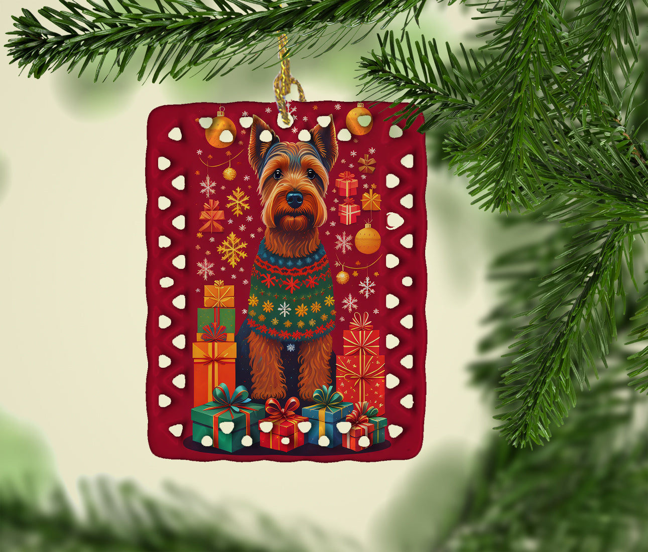 Welsh Terrier Holiday Christmas Porcelain Ornament