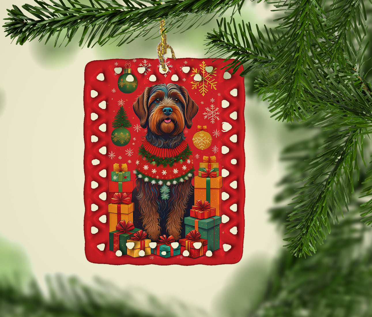 Wirehaired Pointing Griffon Holiday Christmas Porcelain Ornament