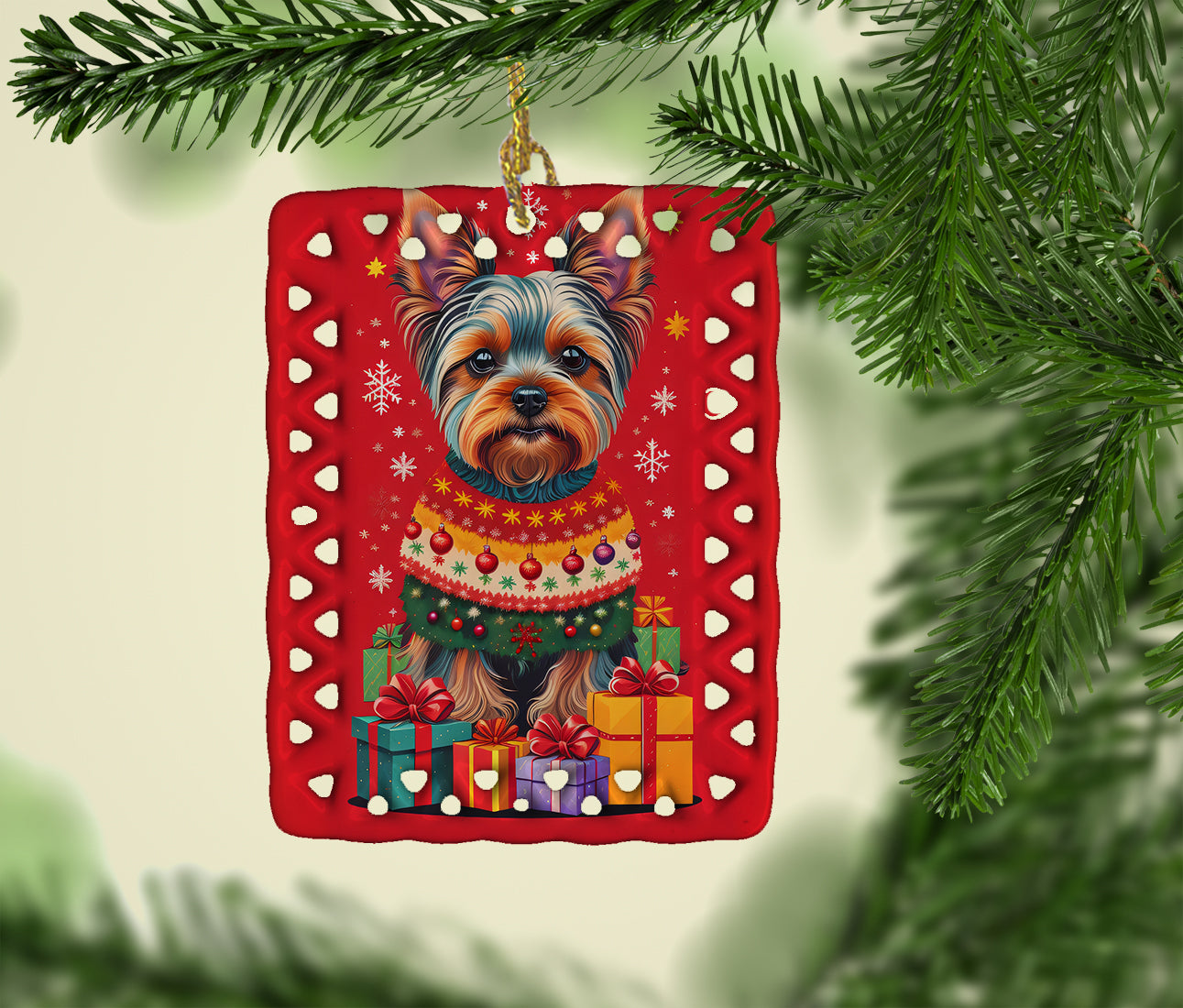 Yorkshire Terrier  Holiday Christmas Porcelain Ornament