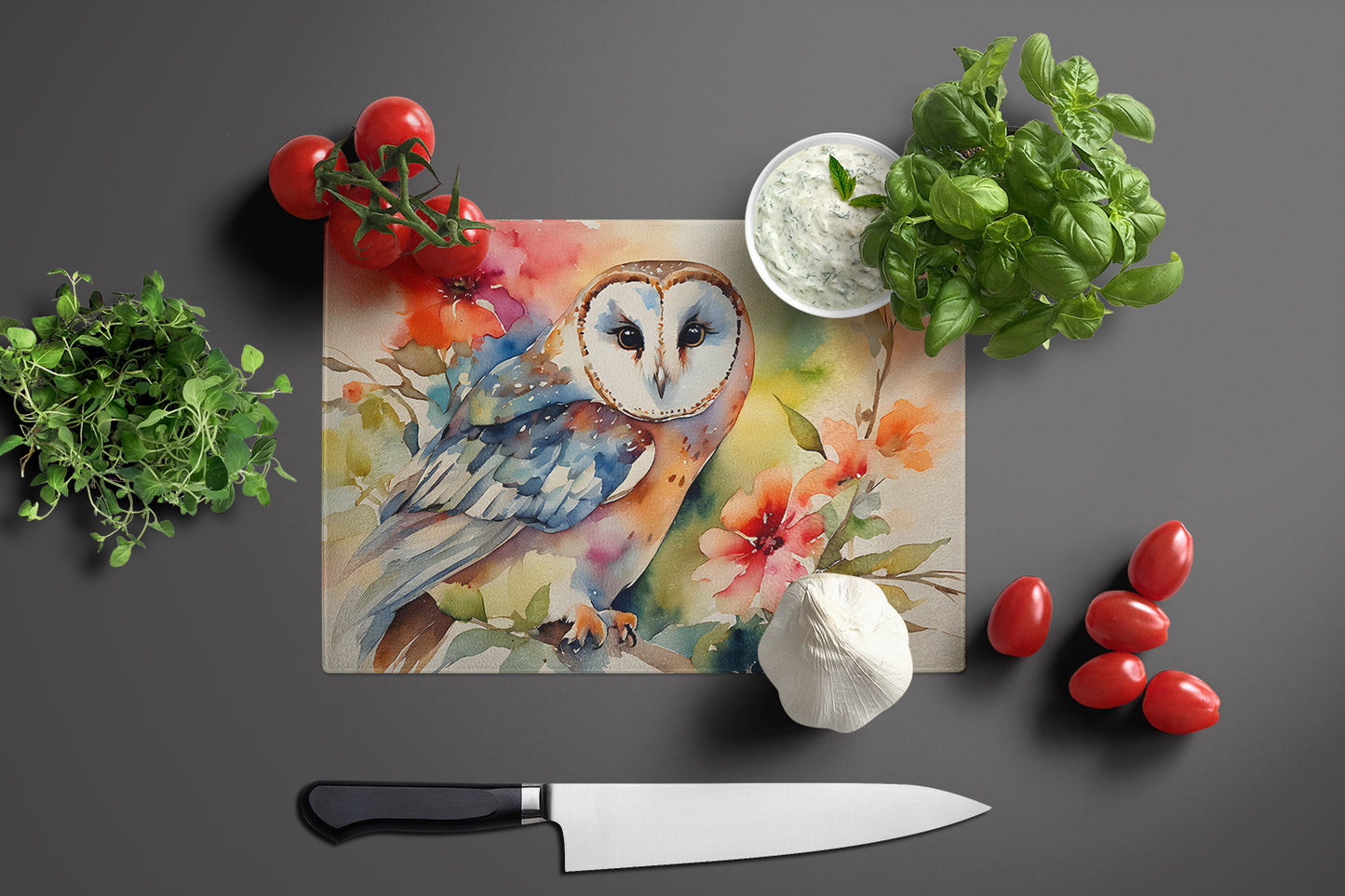 Barn Owl Glass Cutting Board