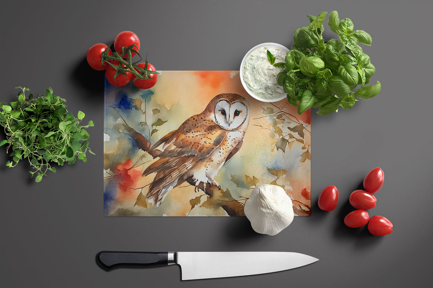 Barn Owl Glass Cutting Board