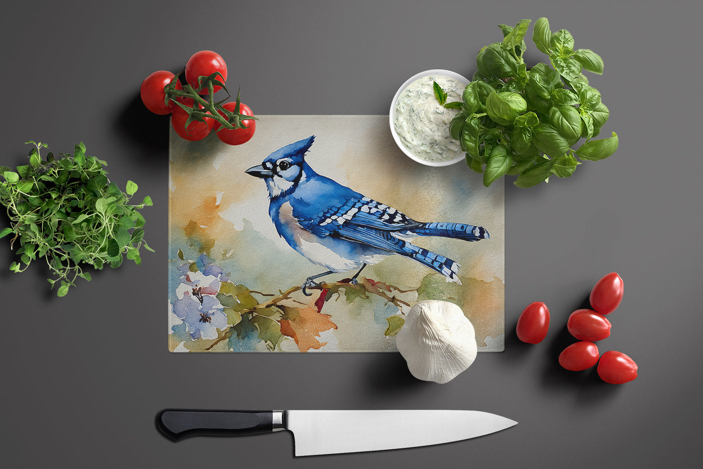 Blue Jay Glass Cutting Board