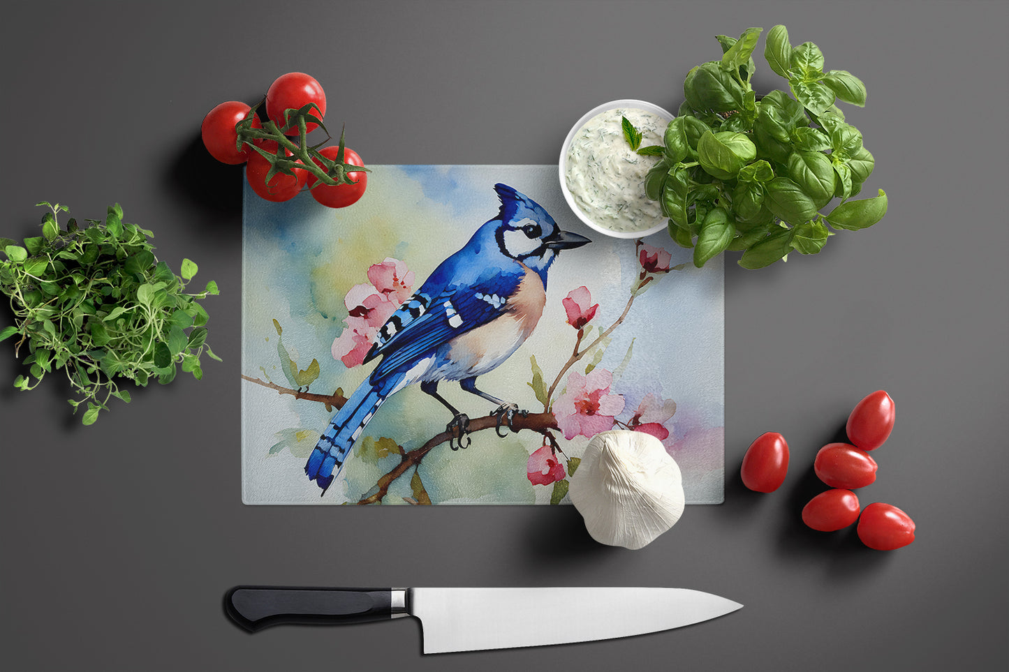 Blue Jay Glass Cutting Board