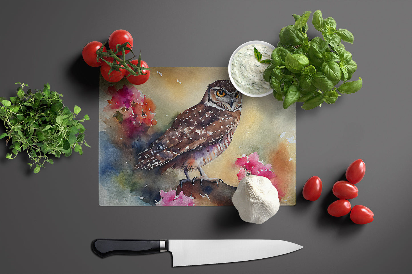 Burrowing Owl Glass Cutting Board