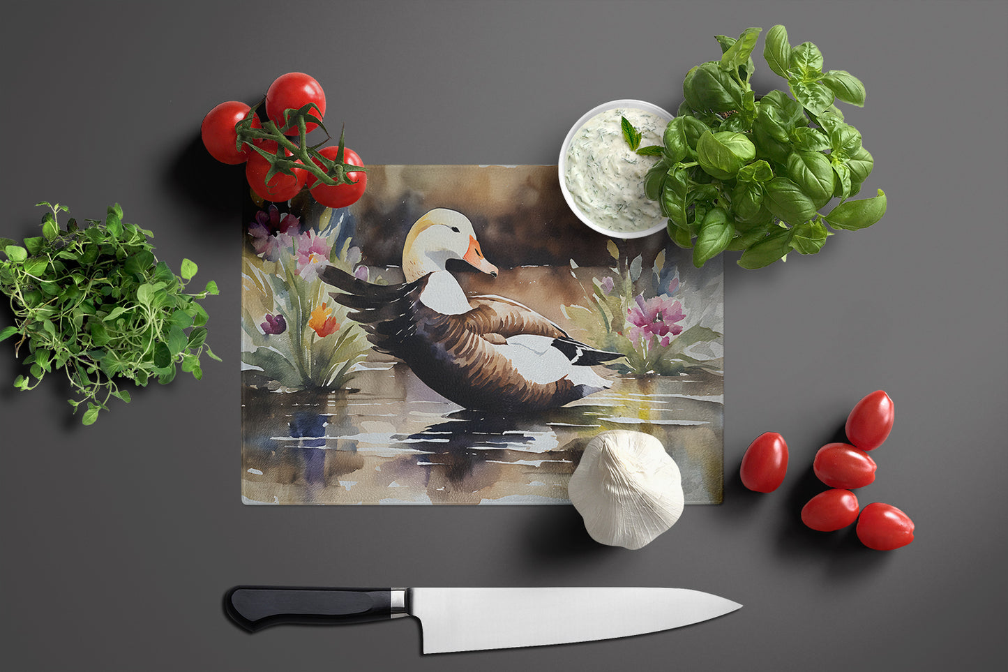 Common Eider Duck Glass Cutting Board