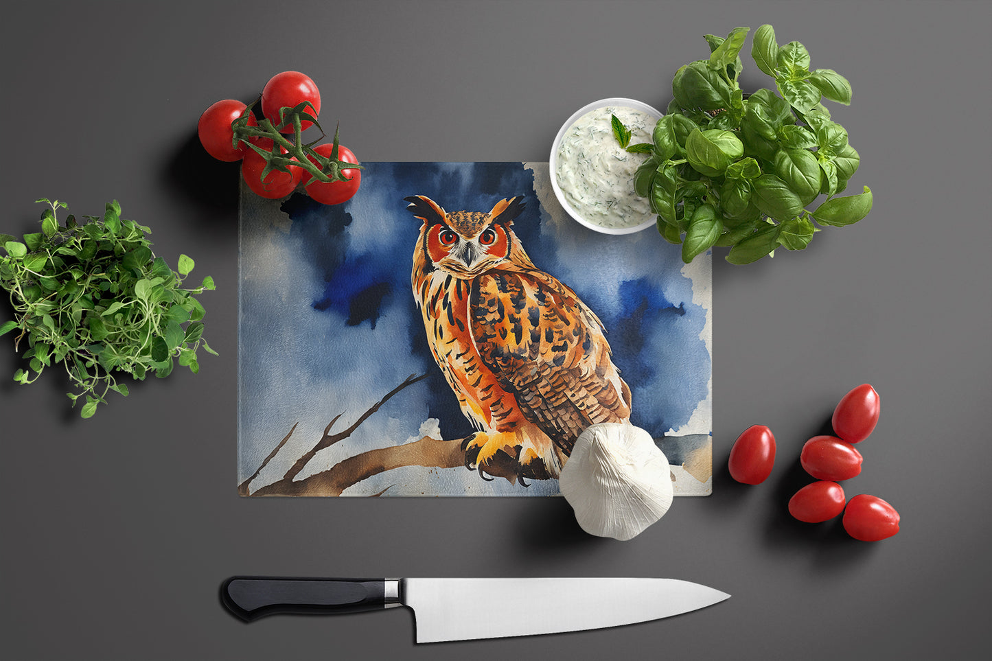 Eurasian Eagle Owl Glass Cutting Board