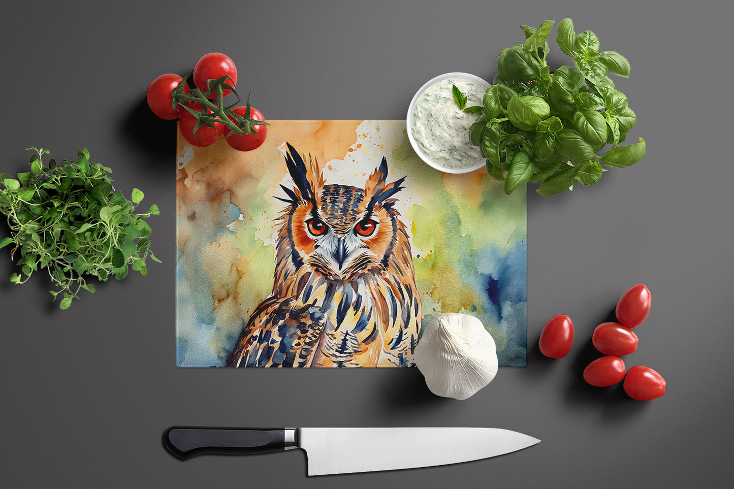 Eurasian Eagle Owl Glass Cutting Board