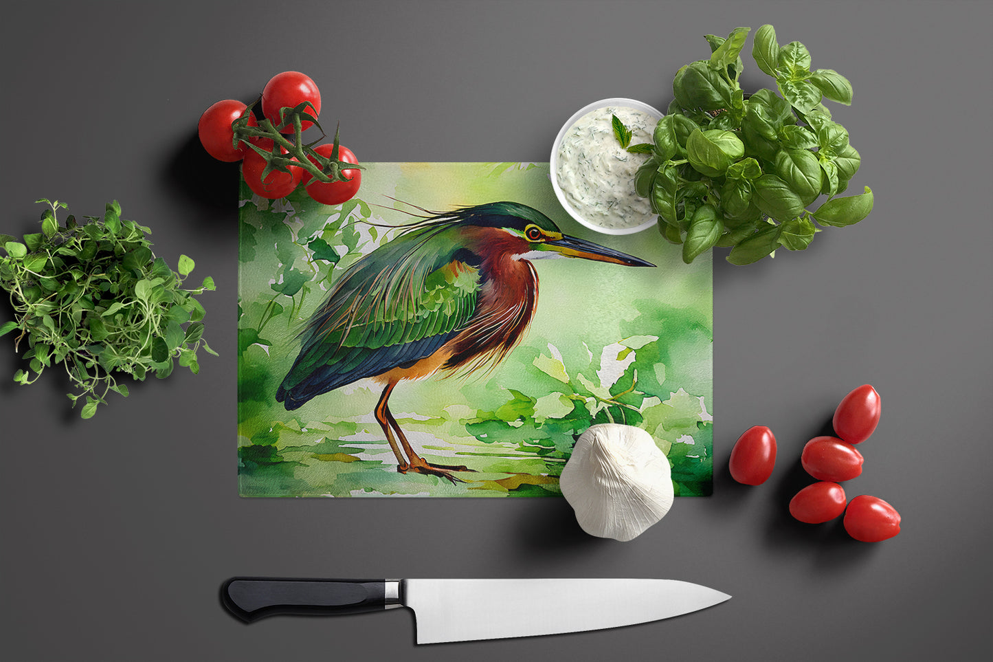 Green Heron Glass Cutting Board