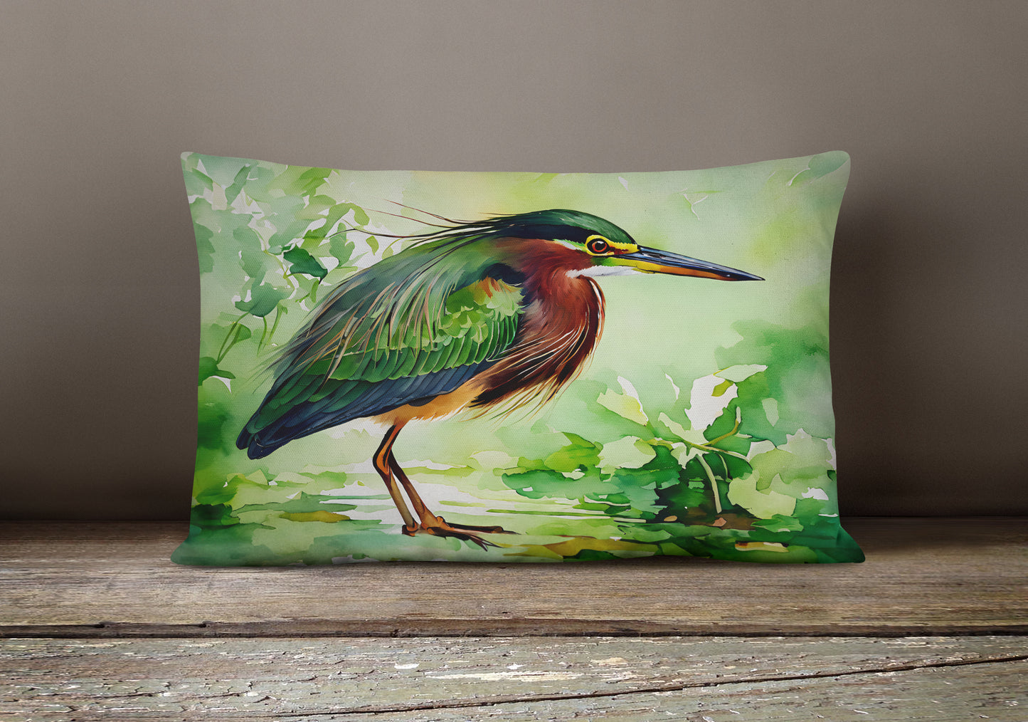 Green Heron Throw Pillow