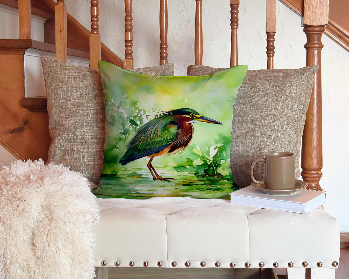 Green Heron Throw Pillow