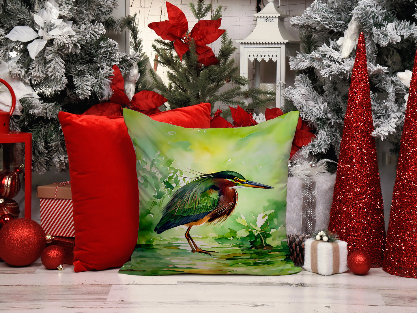 Green Heron Throw Pillow