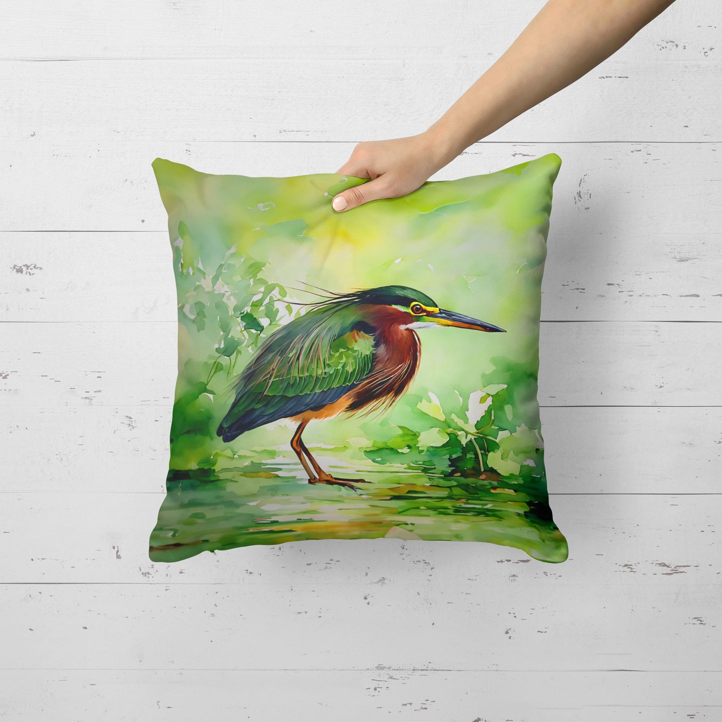 Green Heron Throw Pillow