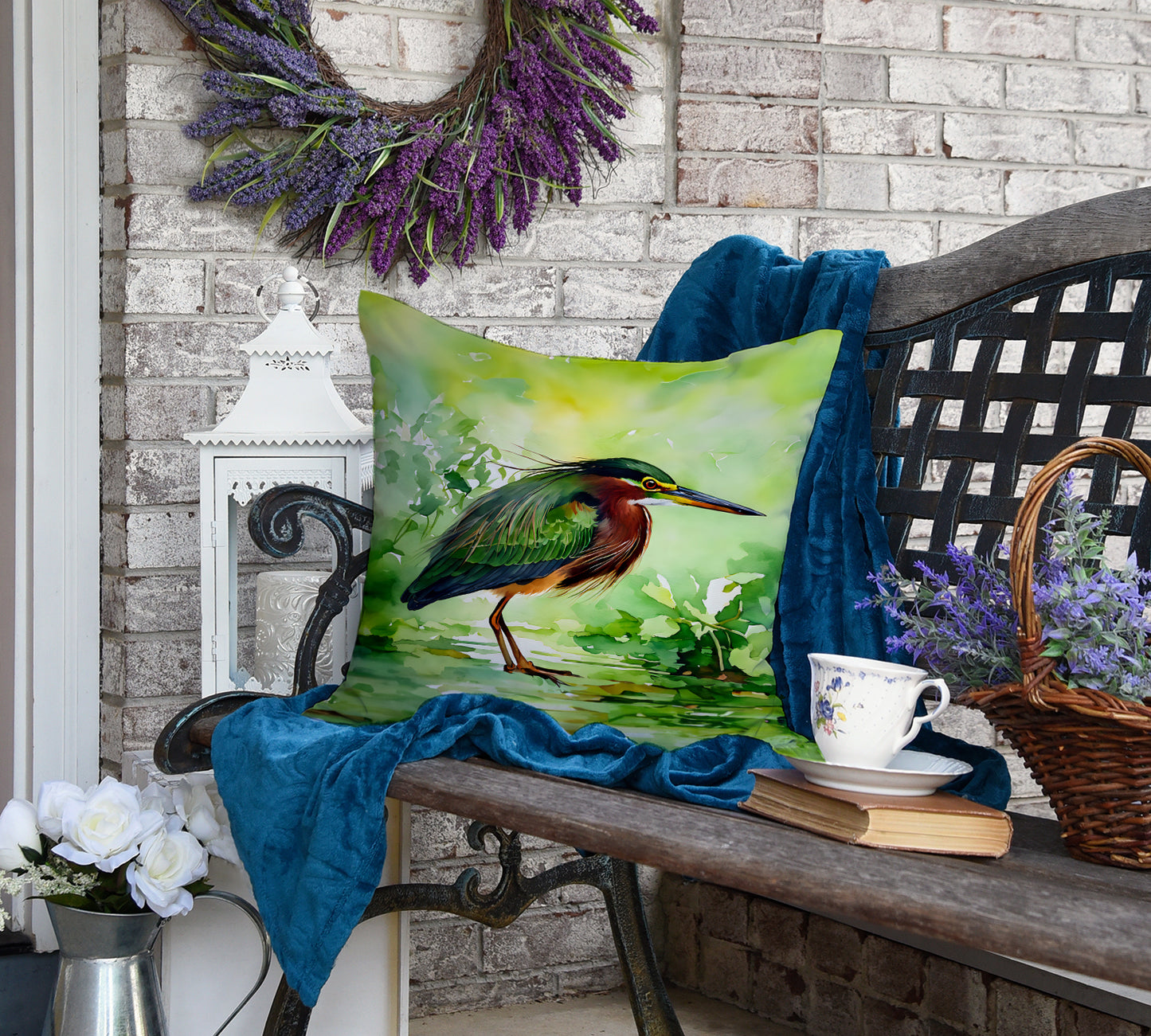 Green Heron Throw Pillow