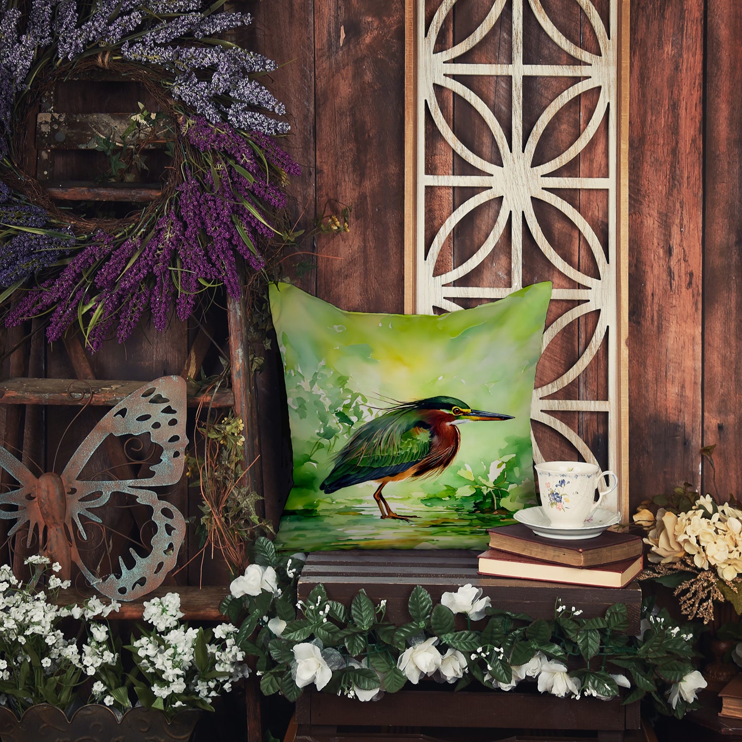 Green Heron Throw Pillow