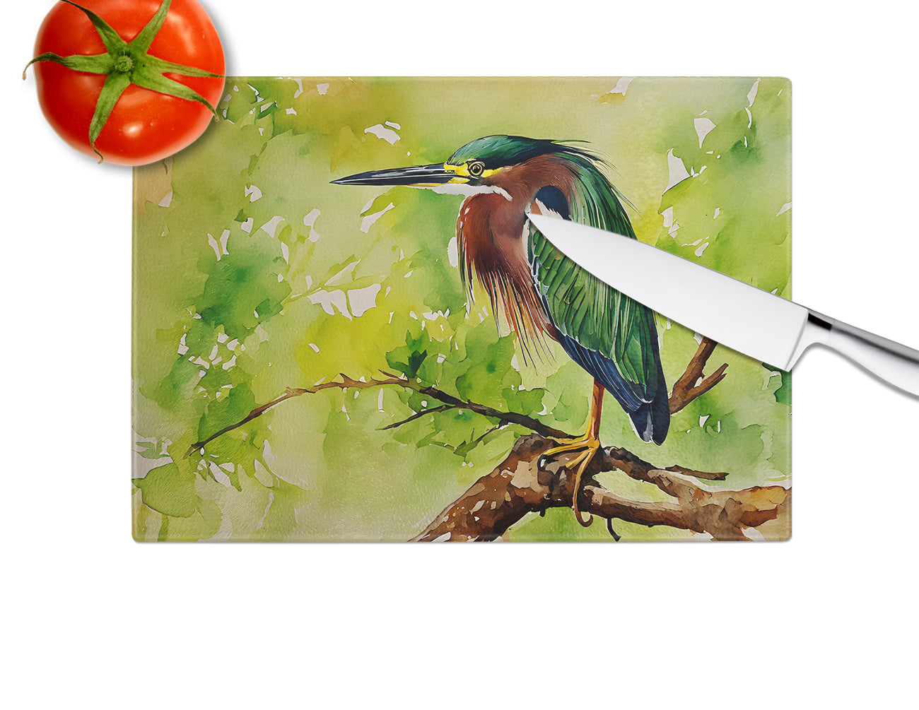 Green Heron Glass Cutting Board