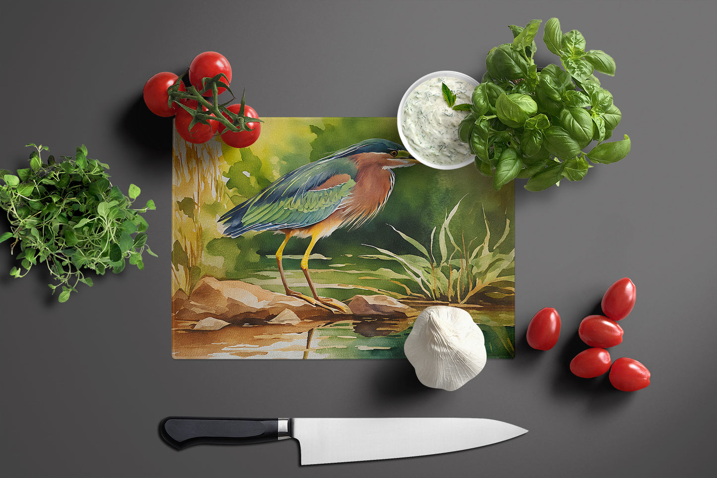 Green Heron Glass Cutting Board