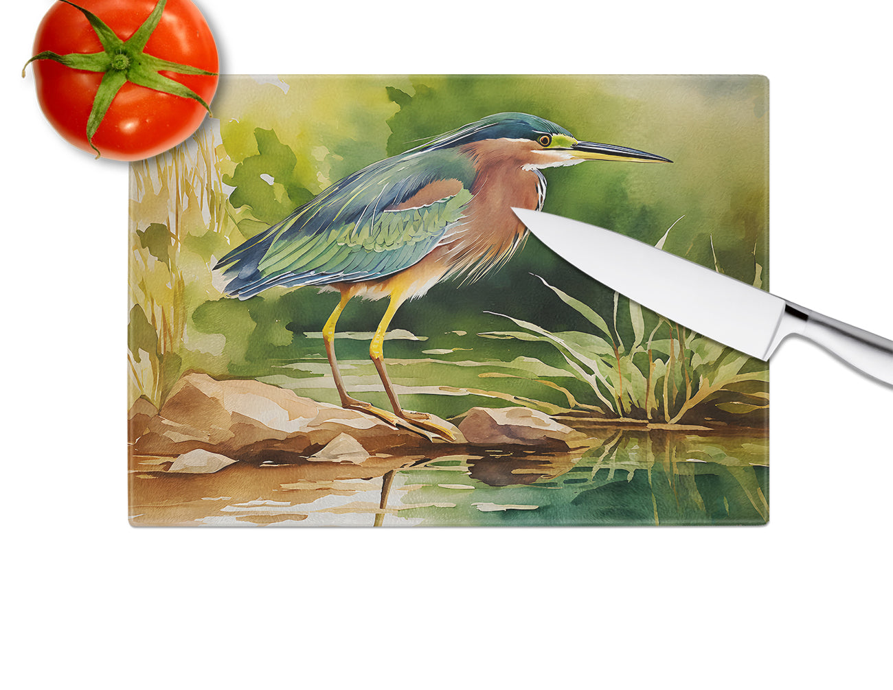 Green Heron Glass Cutting Board