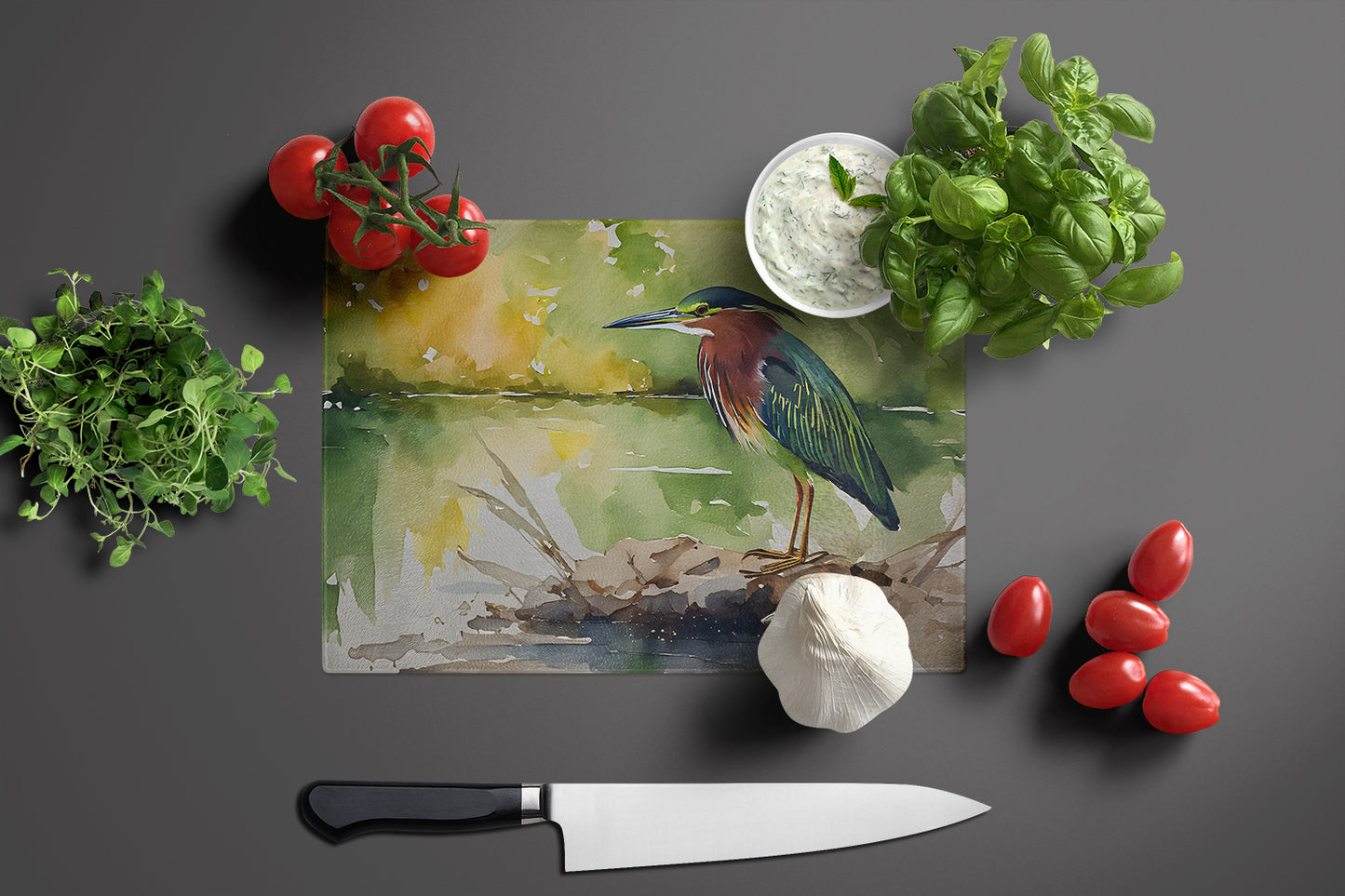 Green Heron Glass Cutting Board