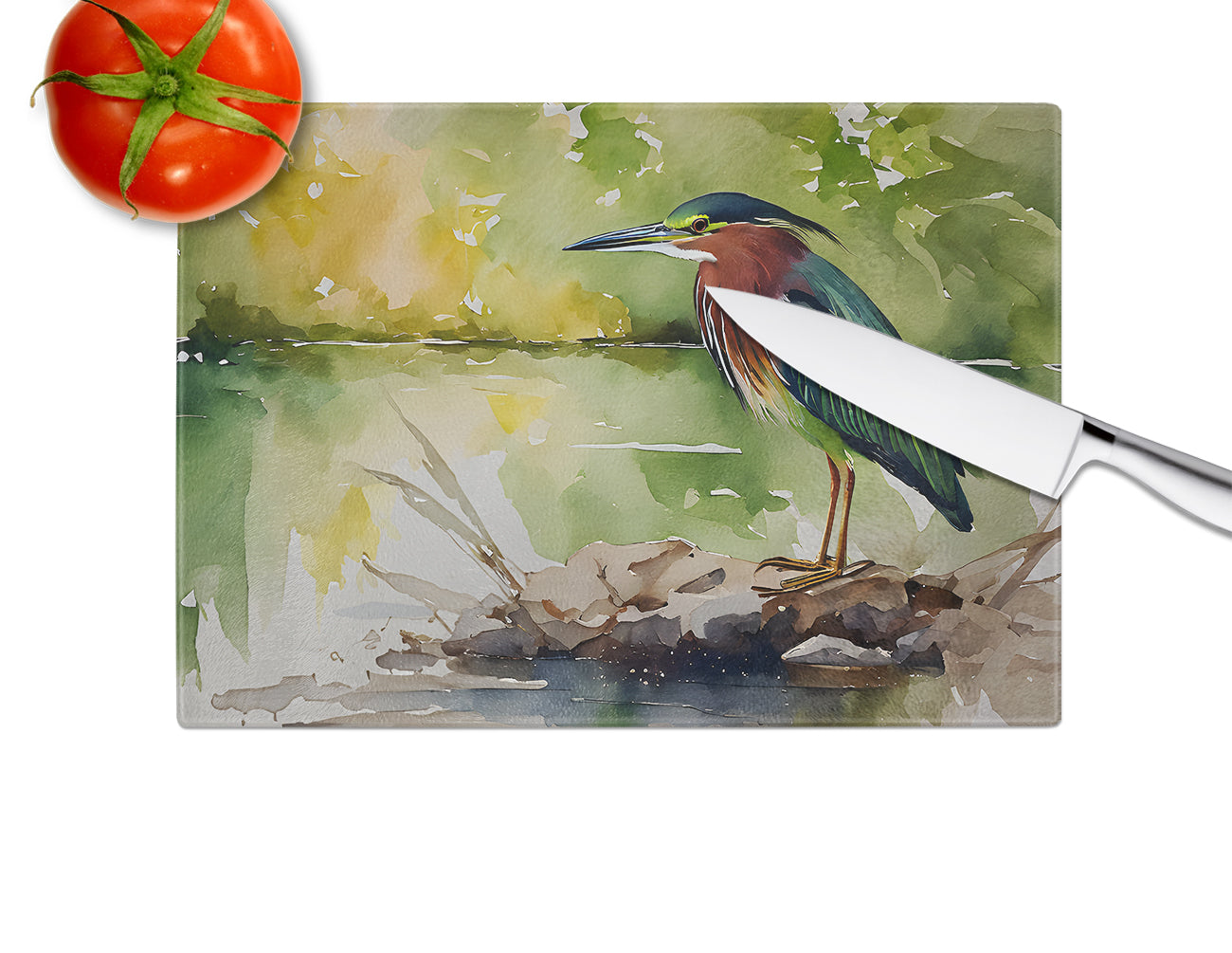 Green Heron Glass Cutting Board