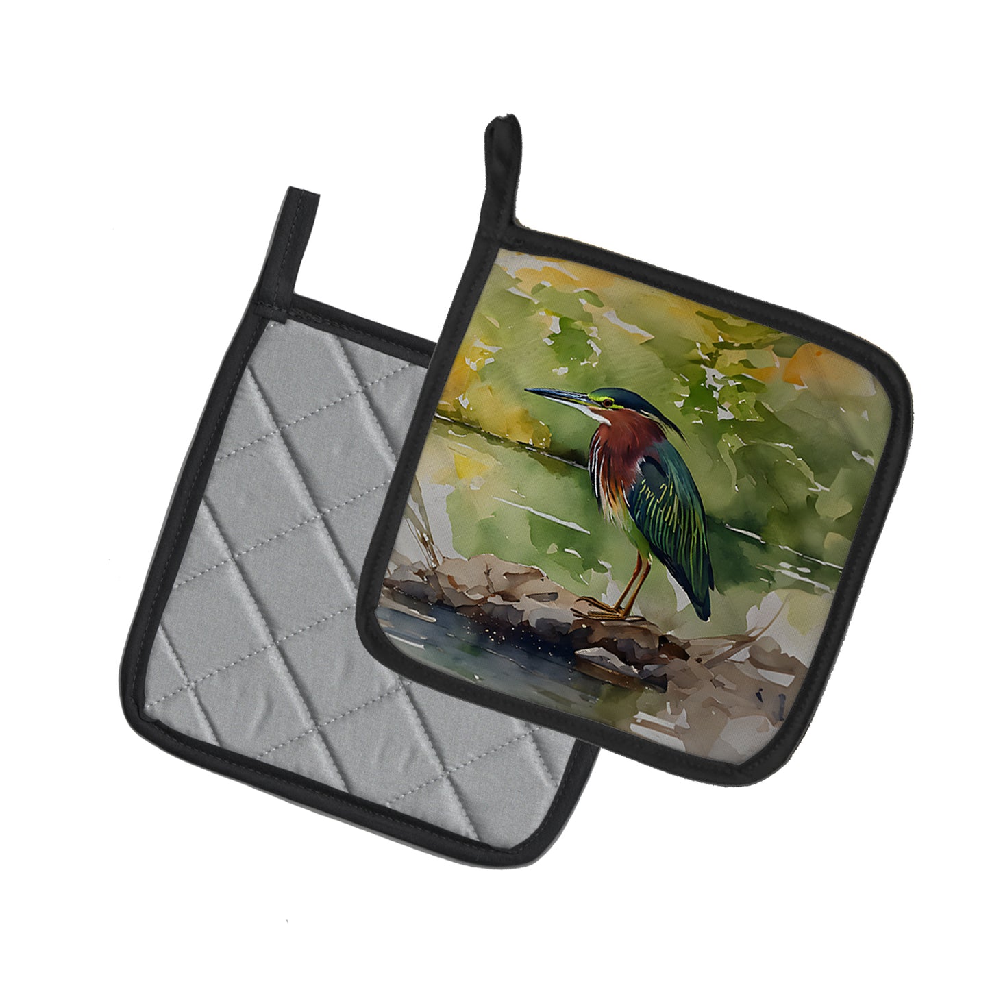 Green Heron Pair of Pot Holders