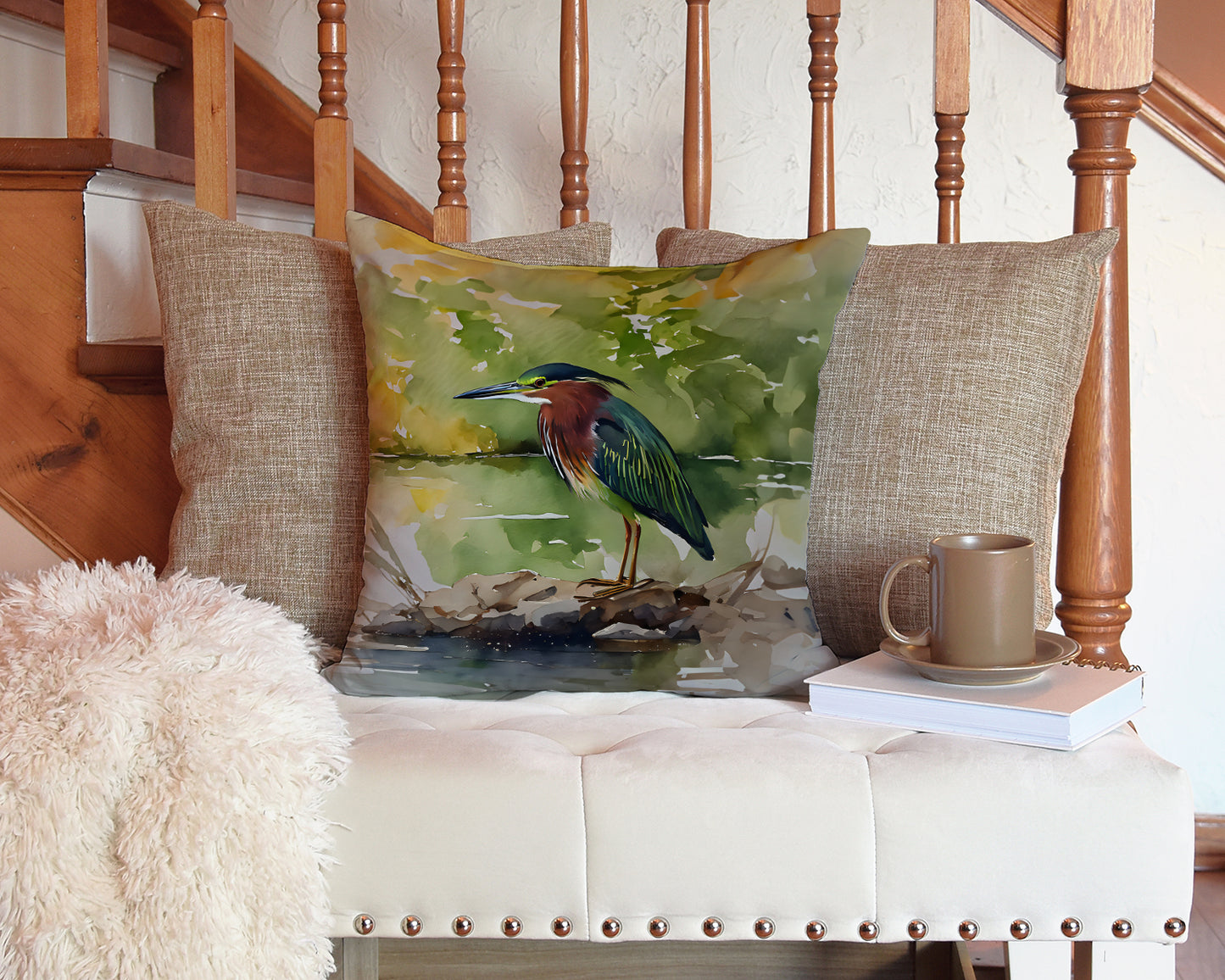 Green Heron Throw Pillow