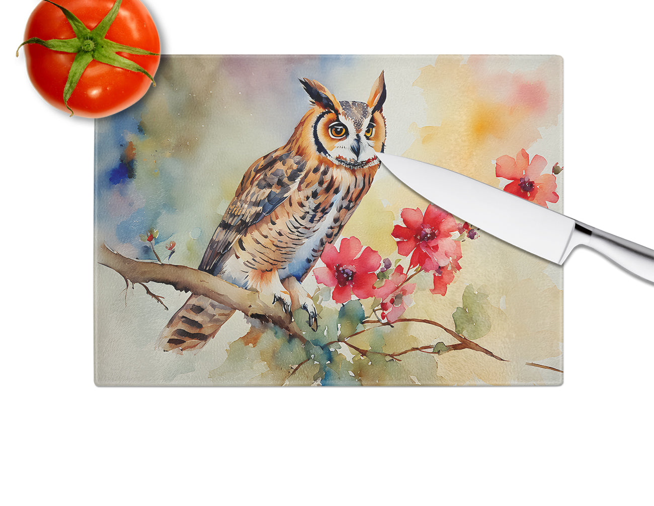 Long-Eared Owl Glass Cutting Board